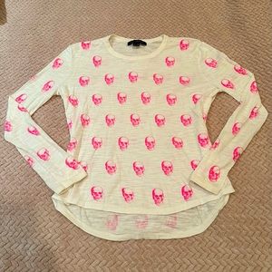 Skull Cashmere White Sweater With Pink Skull Pattern